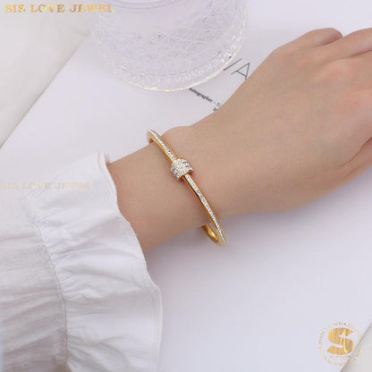 Lock Zirconia Bangle H090 Gold