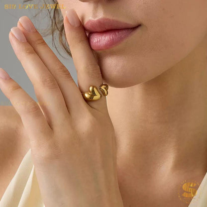 Sweet 18K Gold Double Love Ring R142