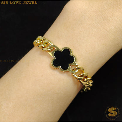 Flower Thick Chain Bracelet B134 Black