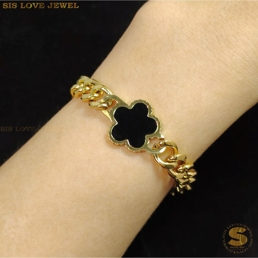 Flower Thick Chain Bracelet B134 Black