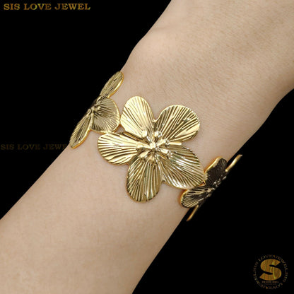 Big Flowers Adjustable Open Bangle H159