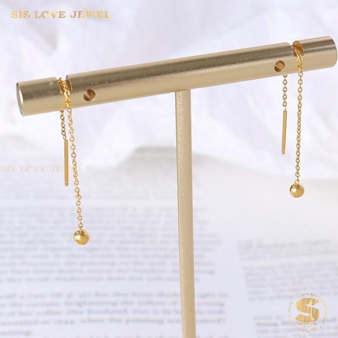 Dainty Gold Plated Bar & Ball Earrings S043