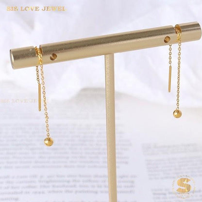 Dainty Gold Plated Bar & Ball Earrings S043