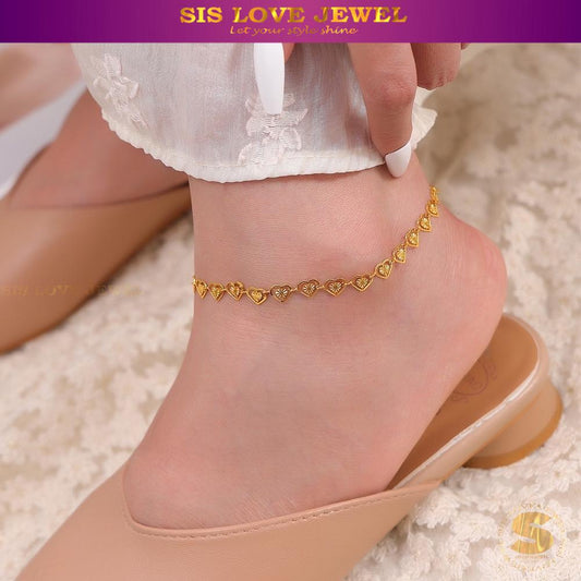 Dainty Heart Charm Gold Plated Anklet A028