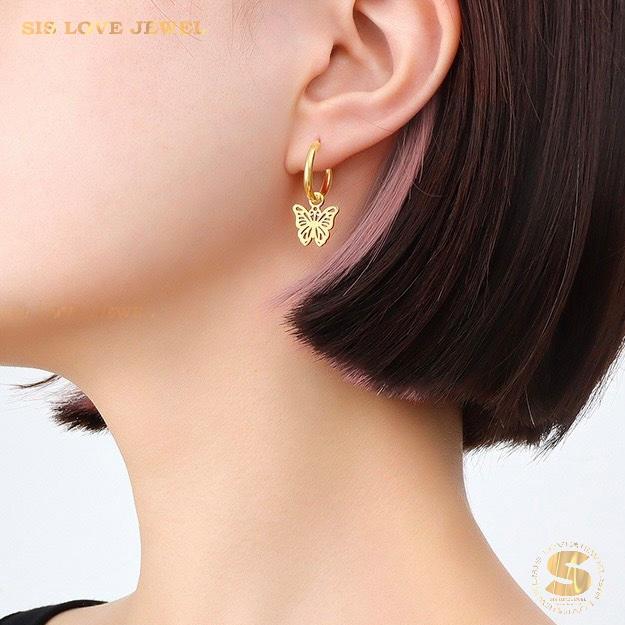Butterfly Dangle Hoop Earrings S044