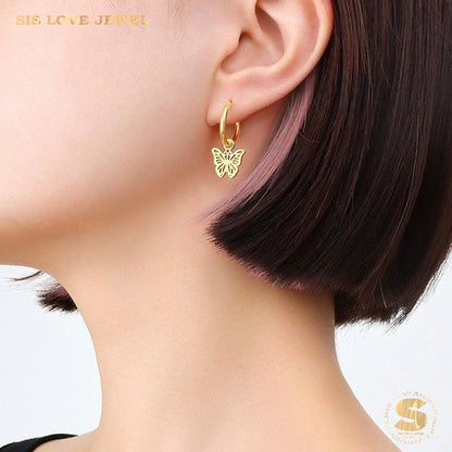Butterfly Dangle Hoop Earrings S044