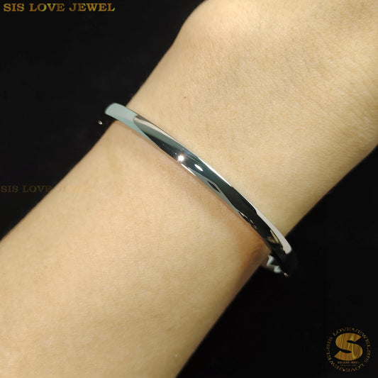 Silver Color Simple Plain Oval Bangle H031