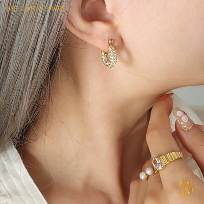 Dainty Zirconia Gold Plated Huggie Earrings S026