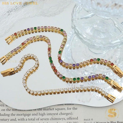 Thin Tennis Bracelet B148 White