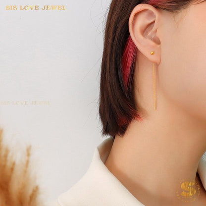 Dainty Gold Plated Bar & Ball Earrings S043