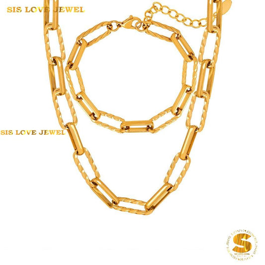 Paperclip Chain Necklace & Bracelet Set