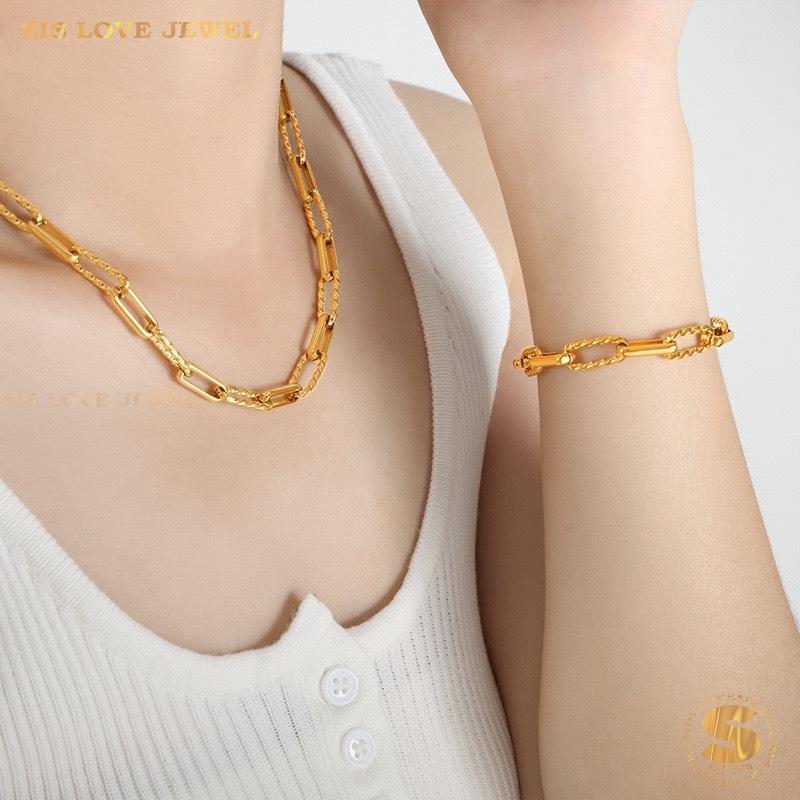 Paperclip Chain Necklace & Bracelet Set