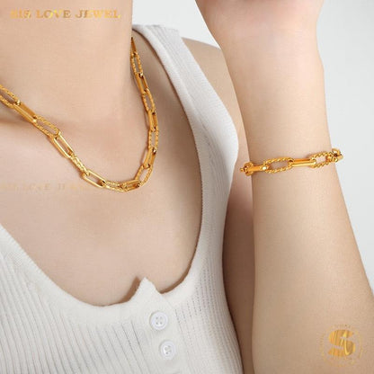 Paperclip Chain Necklace & Bracelet Set