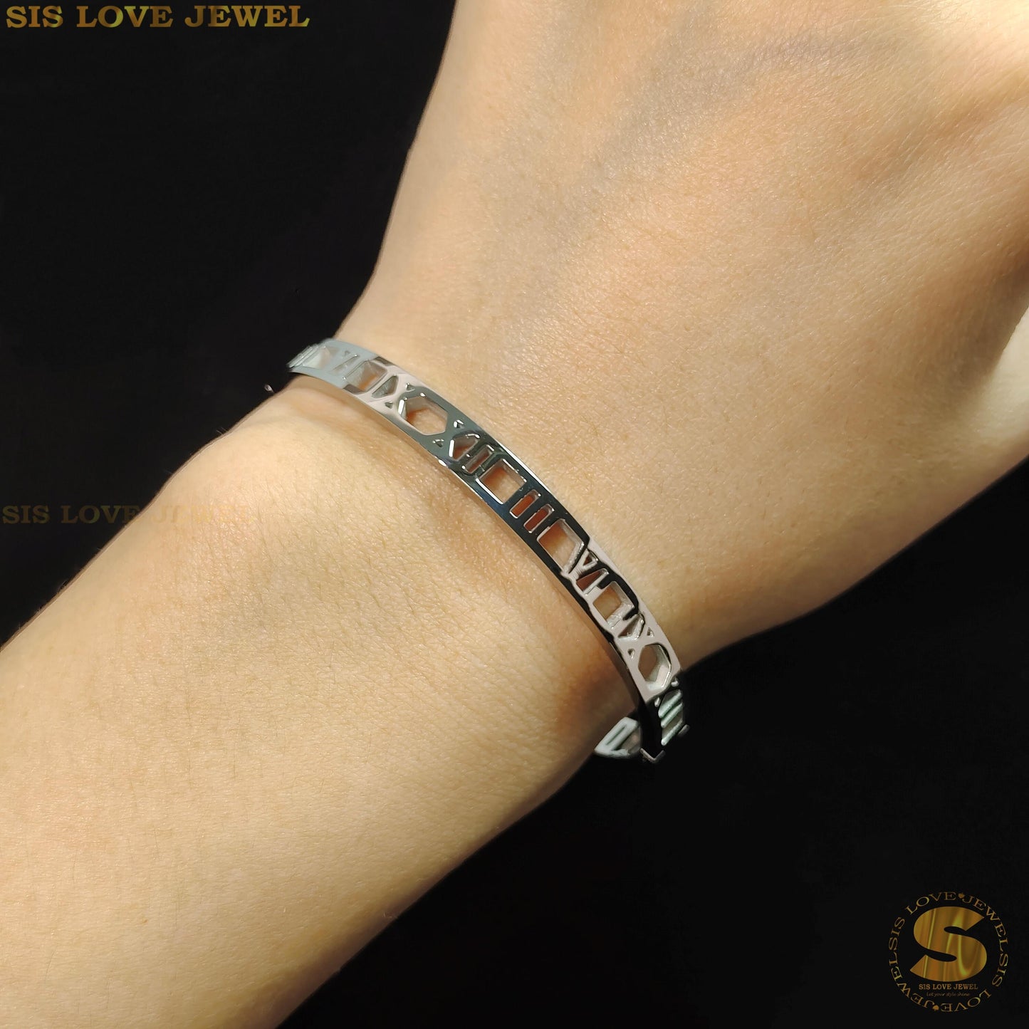 Roman Number Bangle H037 Silver