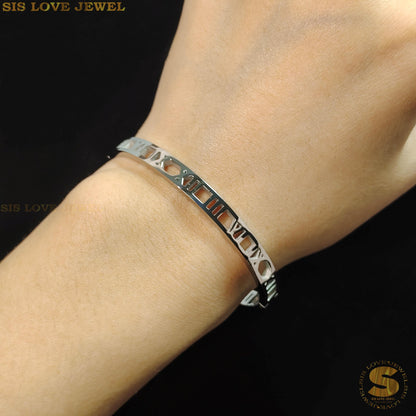 Roman Number Bangle H037 Silver