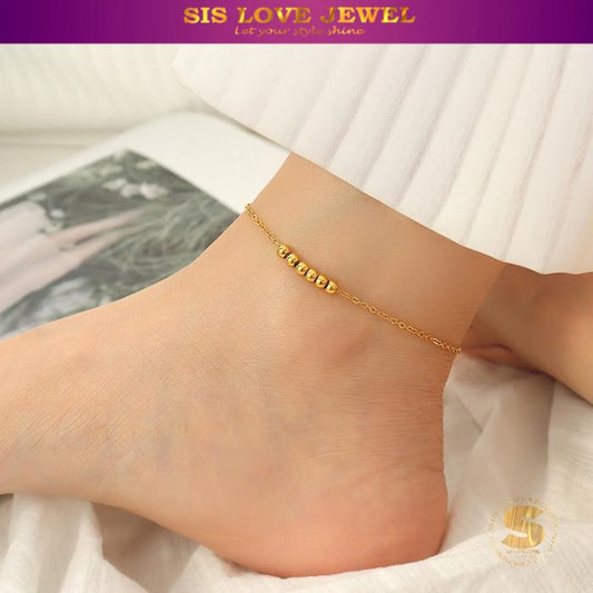 Six Ball Charm Gold Plated Anklet A014