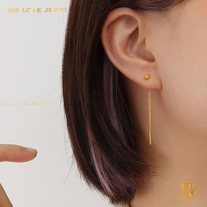 Dainty Gold Plated Bar & Ball Earrings S043