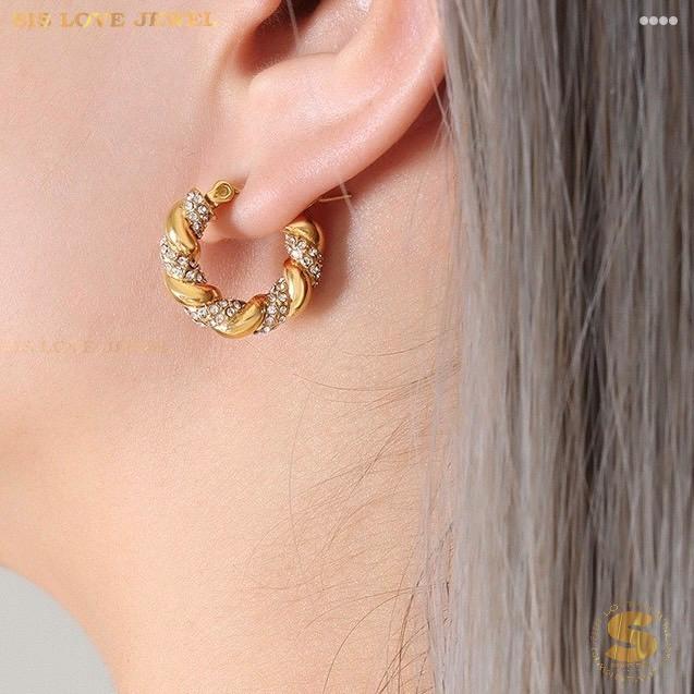 Twisted Pave Crystal Hoops S025