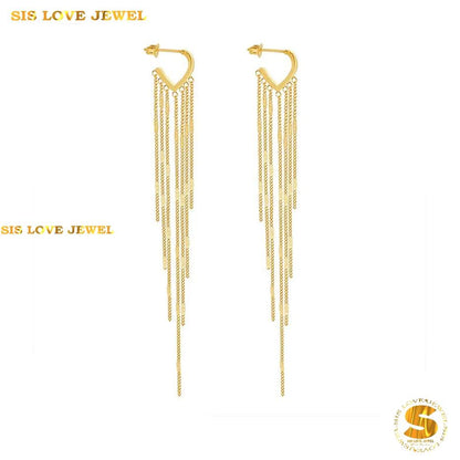Heart Tassel Chain Drop Earrings S058