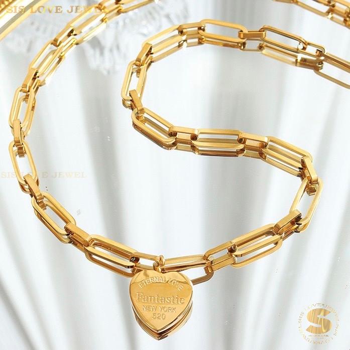 Long Chain Paperclip Love Pendant Necklace N082
