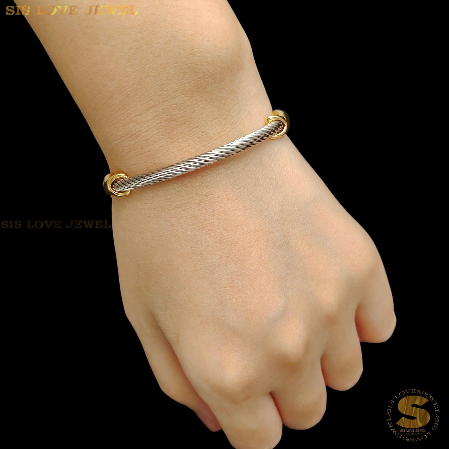 Silver Color + Gold Plated Adjustable Bangle H161