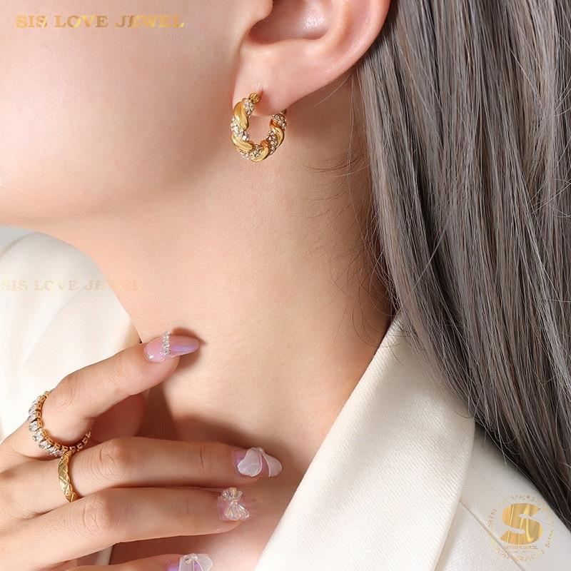 Twisted Pave Crystal Hoops S025