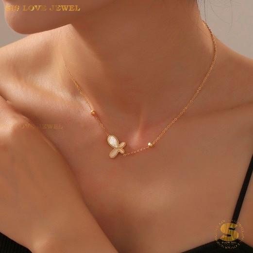 Gold Plated Butterfly Stud Earrings Necklace Set