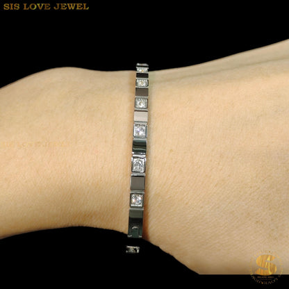 Silver Bee Zirconia Bangle H033 Silver