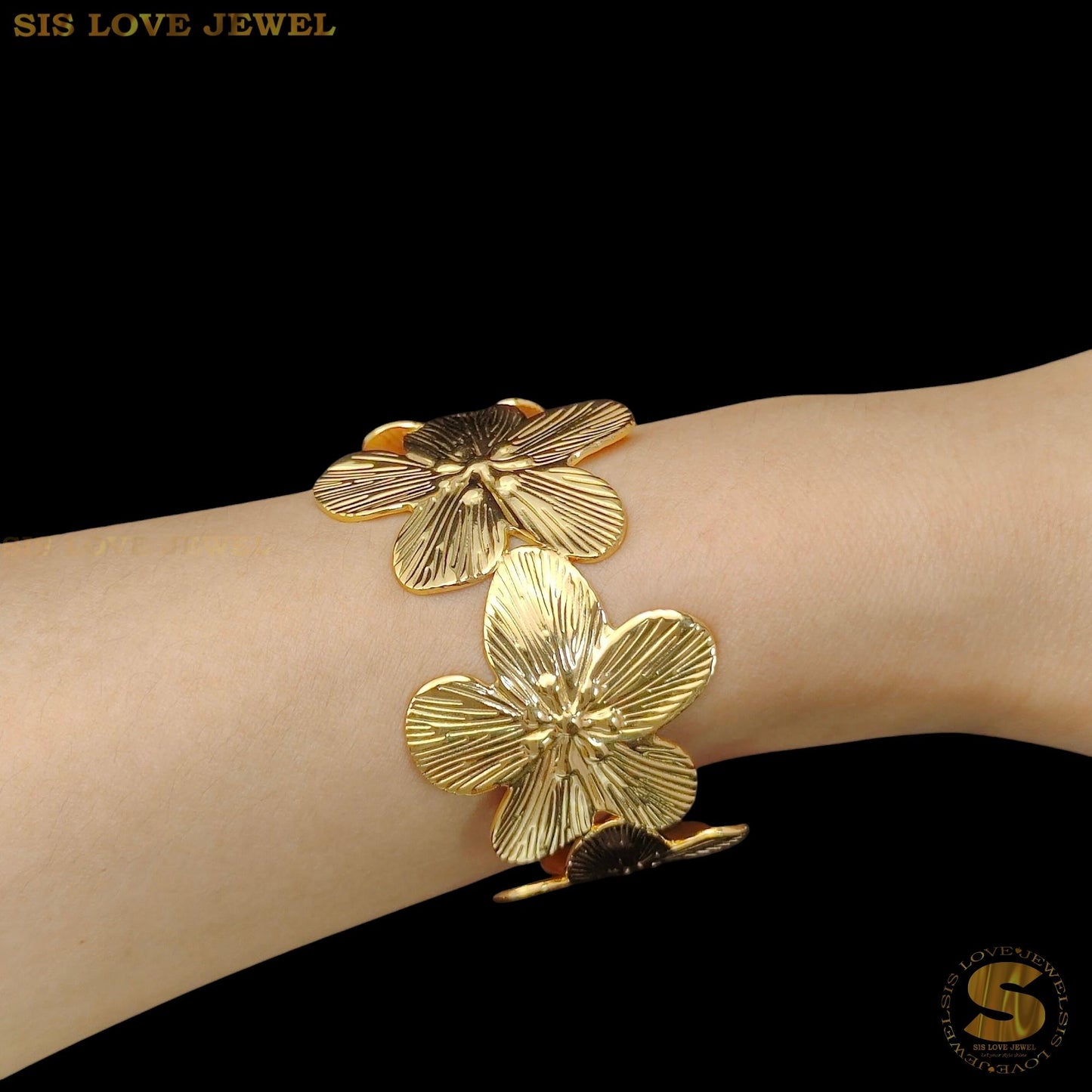 Big Flowers Adjustable Open Bangle H159