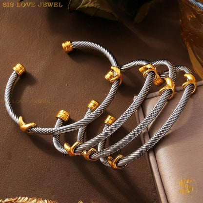 Silver Color + Gold Plated Adjustable Bangle H161