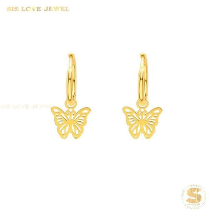 Butterfly Dangle Hoop Earrings S044