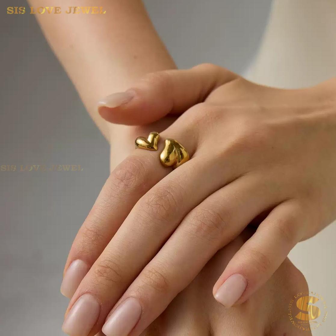 Sweet 18K Gold Double Love Ring R142