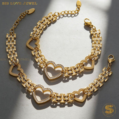 Zircon Heart Chunky Chain Bracelet B260