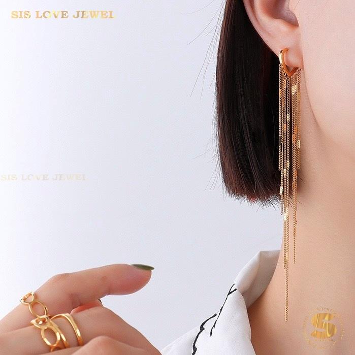 Heart Tassel Chain Drop Earrings S058