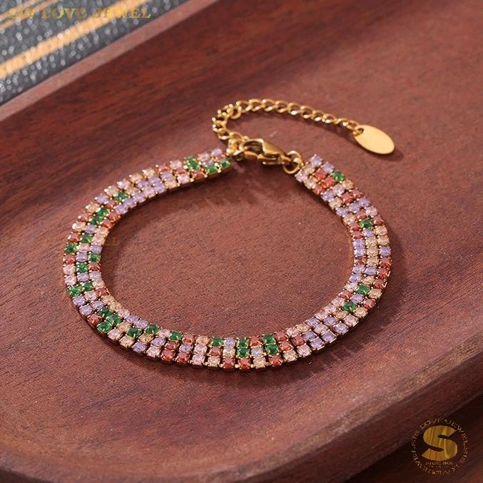 Colorful Cubic Zirconia 3-Layer BraceletB146 Colorful