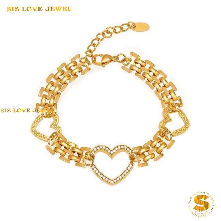 Zircon Heart Chunky Chain Bracelet B260