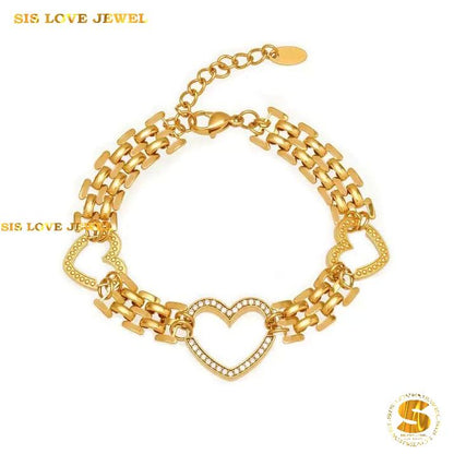 Zircon Heart Chunky Chain Bracelet B260