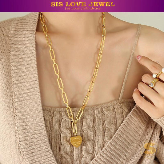 Long Chain Paperclip Love Pendant Necklace N082