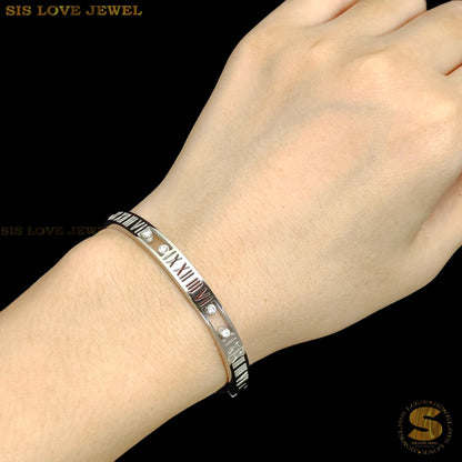 Silver Color Roman Oval Bangle H041