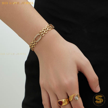 Zircon Rectangle Chunky Chain Bracelet B264