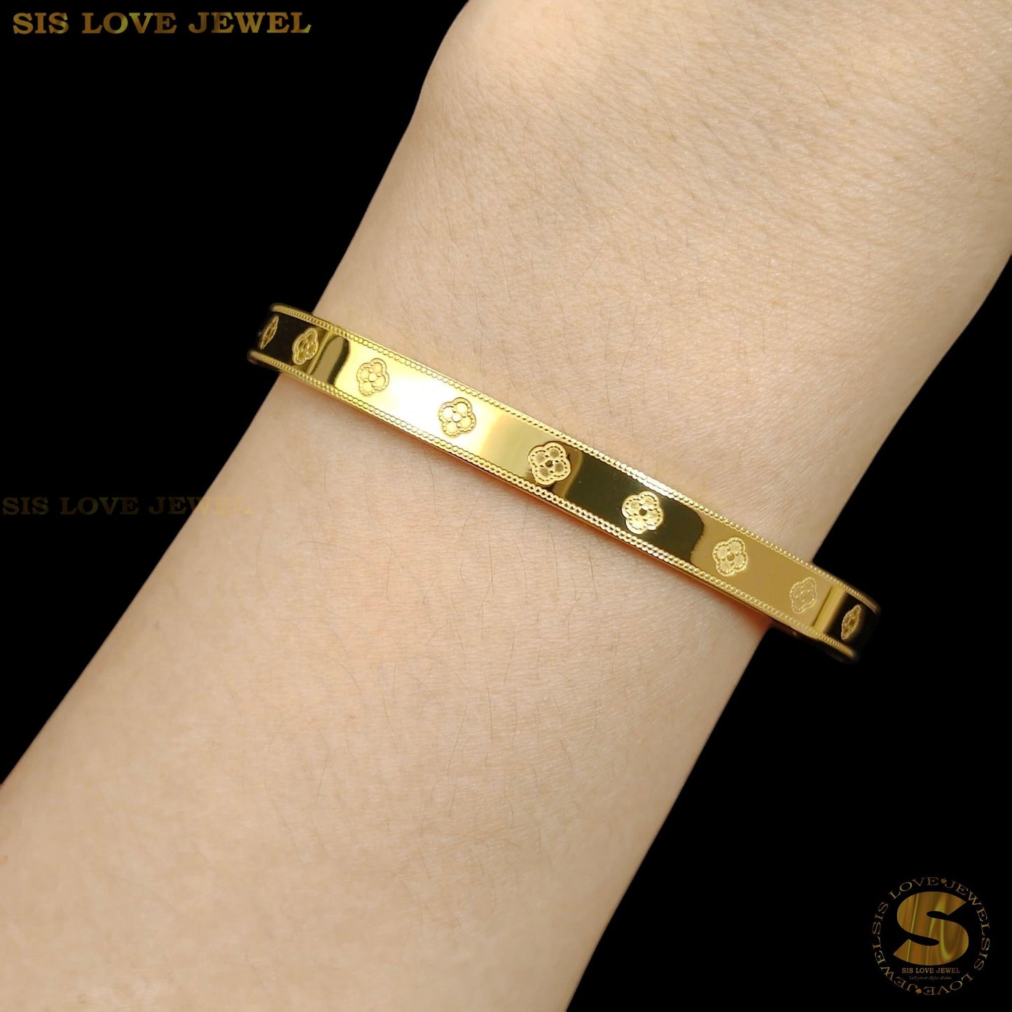 Mini Flower Oval Bangle H164 Gold