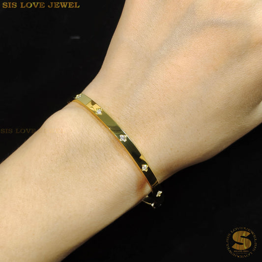 Star Zircon Oval Bangle H102 Gold