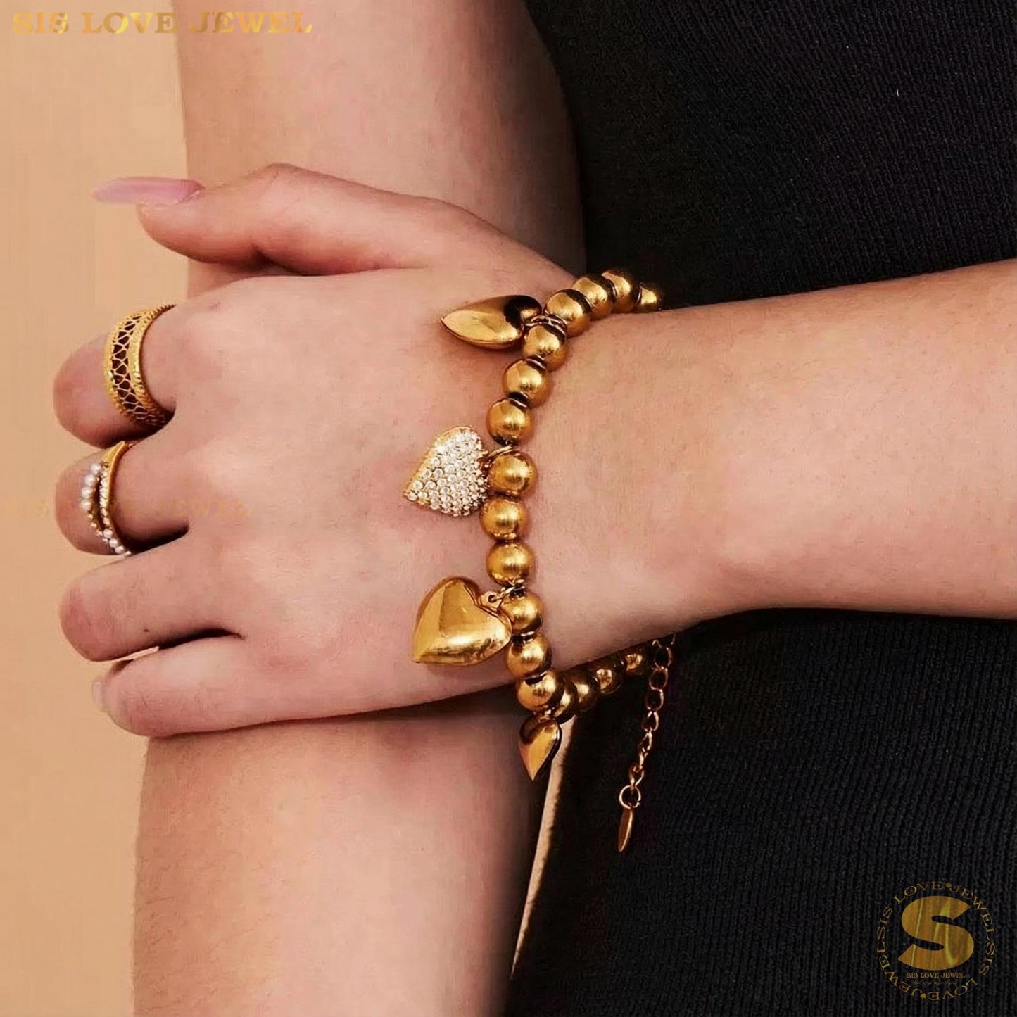 Sweet 18K Gold Heart Beaded Bracelet B244