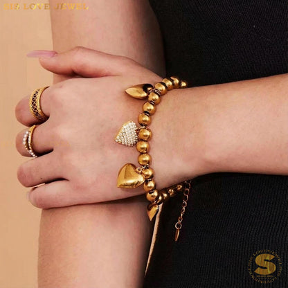 Sweet 18K Gold Heart Beaded Bracelet B244