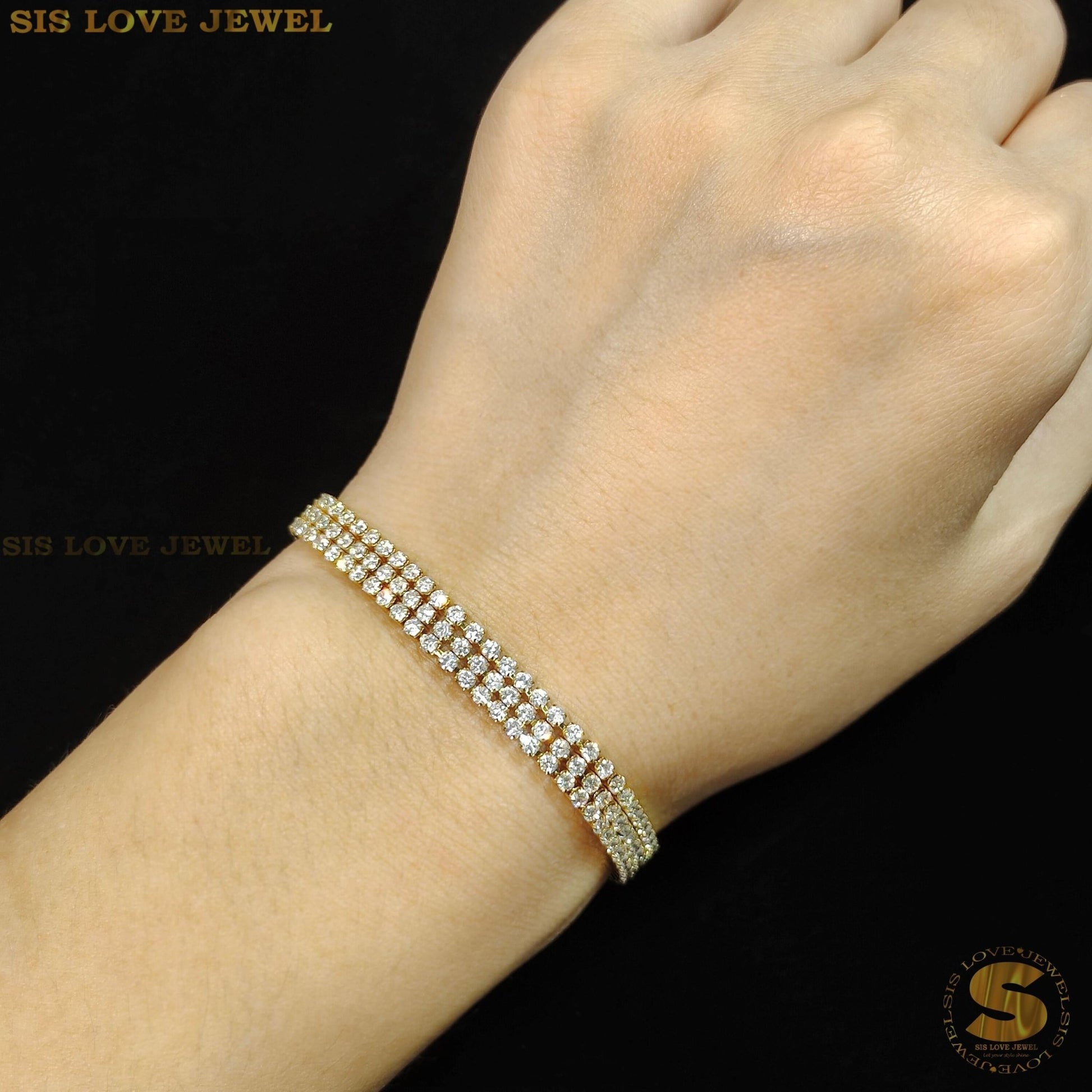 Cubic Zirconia 3 - Layer Bracelet B1446 White