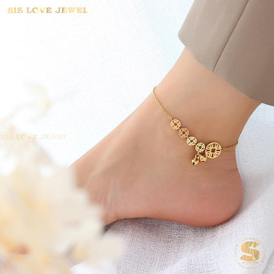 Money Coin & 2 Bells Anklet A038