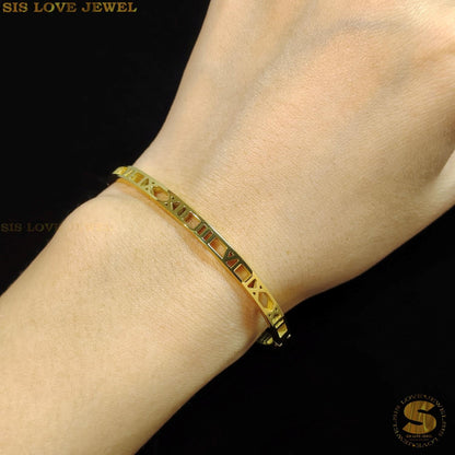 Roman Number Bangle H036 Gold
