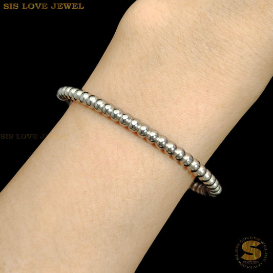 Silver Color Boba Beads Oval Bangle H084