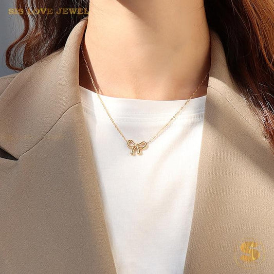 Monarch Charm Bowknot Necklace N026