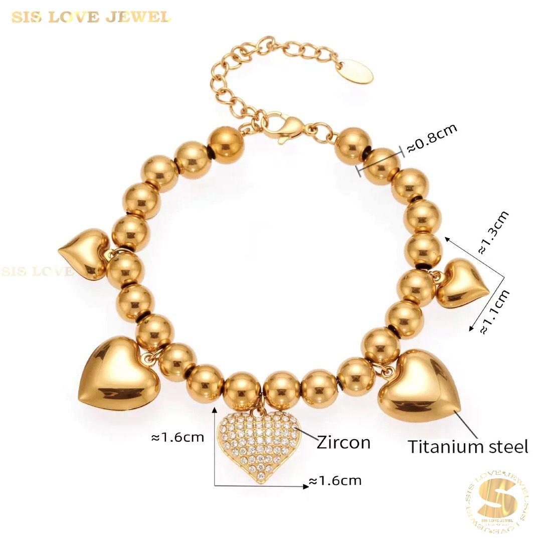 Sweet 18K Gold Heart Beaded Bracelet B244